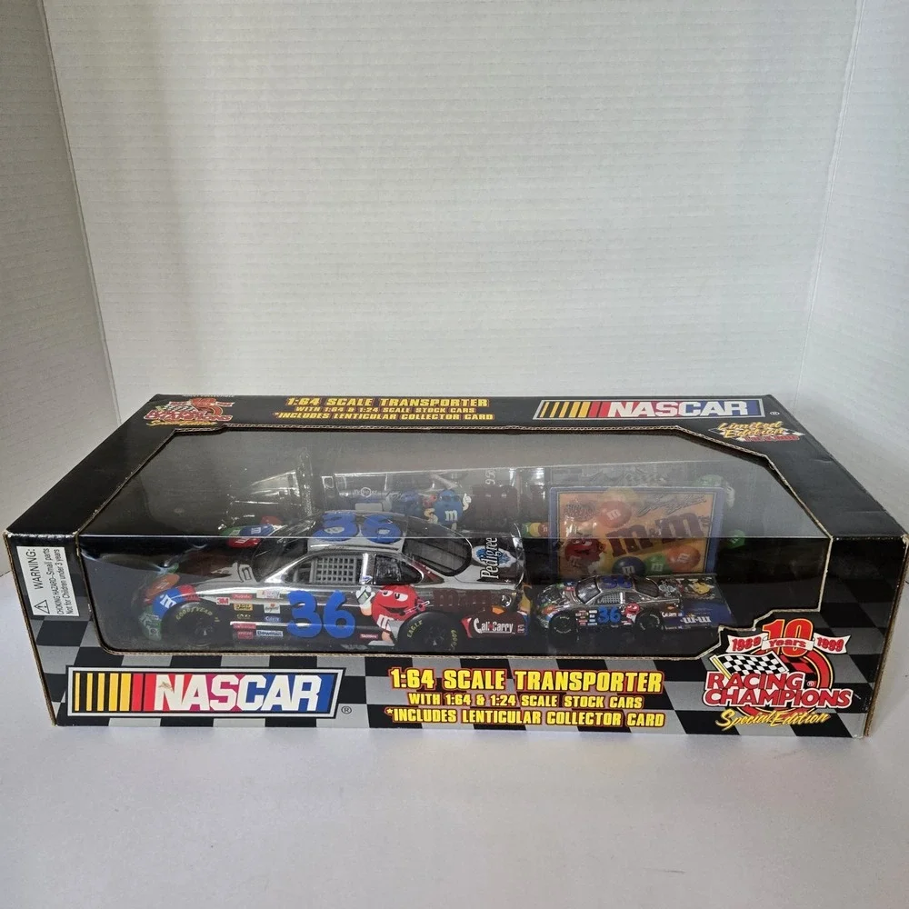 1999-‎ M&Ms NASCAR-RACING CHAMPIONS- ERNIE IRVAN #36/ TRANSPORTER 1:64/1:24 CAR